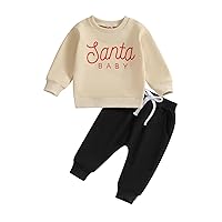 Baby Girl Boy Christmas Outfit Letter Crewneck Sweatshirt Casual Pants Santa Xmas Toddler Fall Winter Clothes