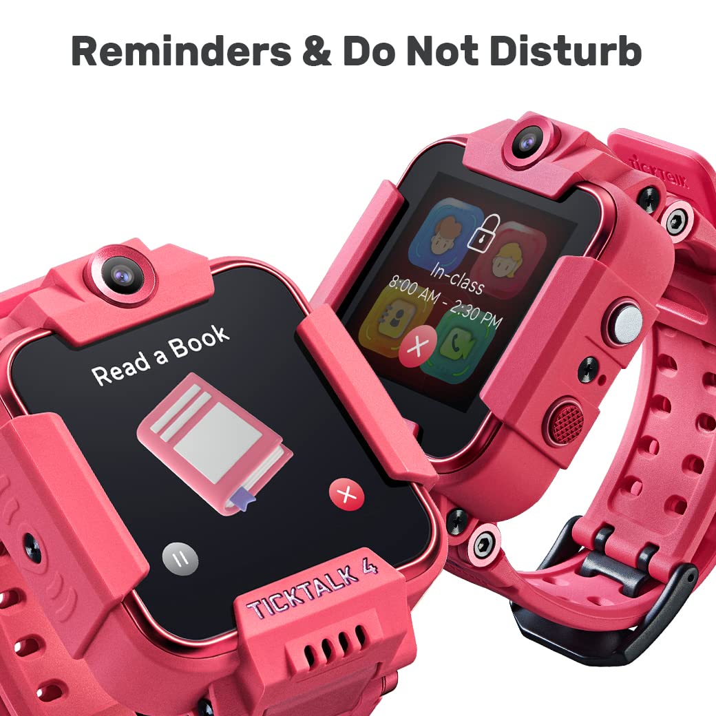 TickTalk 4 Kids Smartwatch with Power Base Bundle (Pink Watch with Red Pocket on T-Mobile's Network)