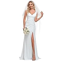 Ever-Pretty Women's Classic V-Neck Mermaid Bodycon Slit Wedding Dresses for Bride White 0121B