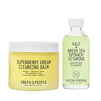 Double Cleanse Duo - Skincare Bundle Set - Daily Face Wash + Waterproof Makeup Remover - Superfood Kale + Green Tea Facial Cleanser (2oz) + Superberry Dream Cleansing Balm (3.35oz)