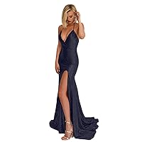 Women's Sexy Sequins Prom Dresses 2019 Long Backless Mermaid Split V-Neck Evening Gown