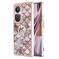 Compatible with Oppo Reno10 Pro Case with Ring, TPU IMD Personalized Colorful Scales Gilded Border Slim Phone Case Scratch-Proof Shockproof Back Protective Cover with Ring Holder