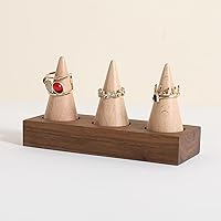 GemeShou wood ring holder for jewelry, wooden ring display stand for boutique store, walnut ring cone stands for jewelry selling【Ring holder-Cone 3】