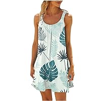 Hawaiian Style Mini Sundress Women 2024 Summer Casual Sleeveless Tunic Dress Trendy Leaves Pirnt Loose Tank Dresses