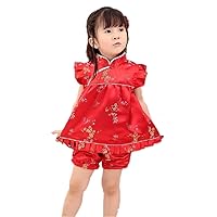 Girls Cheongsam Top Dress +Short Pant Children Blossom Qipao Clothing Set
