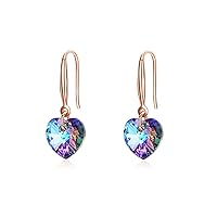 Bellitia Jewelry Crystal Heart Shape Drop Dangle Earrings for Women, Rose Gold/White Gold Plated 925 Sterling Silver Hook Hypoallergenic Jewelry