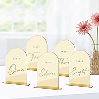 20 Pcs Gold Mirror Acrylic Arch Table Numbers for Wedding Reception, 4.5×5.7 Inch Gold Acrylic Wedding Table Signs 1-20 with Holders, Minimalist Style Gold Mirror Arch Table Numbers, for Restaurant