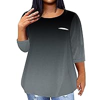Women Plus Size Clothes Plus Size Tops for Women 2024 Color Block Fashion Casual Loose Fit Y2k with 3/4 Sleeve Round Neck Shirts Dark Gray 4X-Large