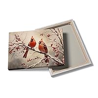Modern oil painting wall art Bird Red Cardinal in snow branch picture print living room decorated winter landscape poster Christmas gift gallery packaging ready to hang (12 * 16inch Framed)