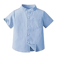 Boys Top Shirt Boys Solid Color Single Breasted Short Sleeve Shirt Multi Color Optional Apparel Shirt