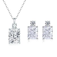 925 Sterling Silver Diamond necklaces for Women, Lab Simulated 3.5Ct Radiant Cut Diamond Necklace and Earrings Perfect Jewelry Gifts for Birthday Christmas Mothers Day