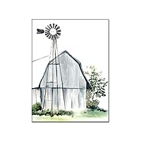 ESyem Posters Landscape Wall Art Watercolor Barn Farmhouse Wall Art Windmill Oil Painting Canvas Art Poster And Wall Art Picture Print Modern Family Bedroom Decor 24x32inch(60x80cm) Unframe-style