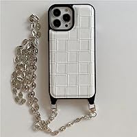 Retro Crossbody Woven Grid Lattice Braided Pattern Leather Cover for iPhone 15 Plus 14 13 12 11 Pro Max Phone Case,White,for iPhone 12