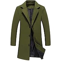 Men Winter Solid Color Single-Breasted Wool Blend Pea Coat