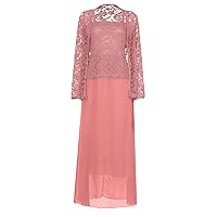 Women's Mother of The Bride Dress Two Pieces Charming Wedding Dress Solid Color Lace Cardigan Chiffon Tank Dresses