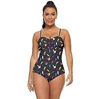 CowCow Womens One Piece Cute Cartoon Pet and Animal Pattern Retro Full Coverage Swimsuit, XS-5XL