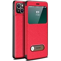 Case for iPhone 13 Mini/13/13 Pro/13 Pro Max, PU Leather Flip Case Cover with Window View Function Magnetic Closure Folio (Color : Red, Size : 13pro 6.1
