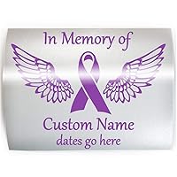 Cystic Fibrosis MEMORIAL Purple Ribbon with Wings - ADD YOUR CUSTOM WORDS, COLOR & SIZE - In Memory of Vinyl Decal Sticker H