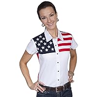 Scully Patriotic Collection Cap Sleeve Color Block snap Front Shirt PL756SS WHT **