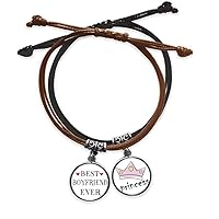 Best Boyfriend Ever Quote Heart Bracelet Rope Hand Chain Leather Princess Wristband