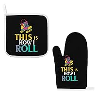 This is How I Roll Roller Skates Oven Mitts and Pot Holders 2Pcs Set Kitchen Heat Resistant Oven Gloves Potholders