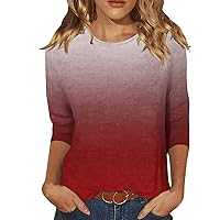 Trendy Tops for Women,3/4 Length Sleeve Womens Tops Print Graphic Round Neck Tees Blouses Summer Tops for Women 2024