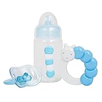 Blue Baby Doll Bottle, Rattle & Pacifier Set | JC Toys - for Keeps Playtime! | Fits Many Dolls up to 15