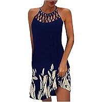 Women Summer Halter Neck Dresses 2024 Sleeveless Casual Floral Print Dress Short Mini Beach Vacation Sundresses