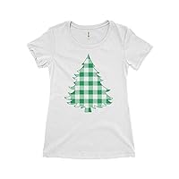 Threadrock Women's Green Plaid Christmas Tree T-Shirt