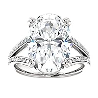Riya Gems 7 CT Oval Moissanite Engagement Ring Wedding Eternity Band Vintage Solitaire Halo Setting Silver Jewelry Anniversary Promise Vintage Ring Gift