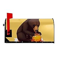 Bear Eats Honey Mailbox Cover Magnetic Standard Size 21x18 in Spring Mailbox Wraps Magnetic Mail Wraps Cover Post Letter Box Garden Home Decorations