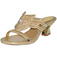 Women Crystals Chunky Low Heels Wedding Prom Party Sandal Strappy Sandals