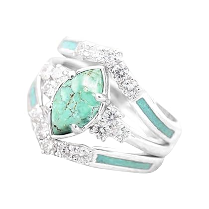 Elegant Rings Turquoise Ring for Women 3-in-1 Simulated Diamond CZ Ring Engagement Rings Bohemian Ring Jewelry