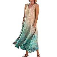 Summer Dresses for Women Beach Floral Tshirt Sundress Casual Pockets Boho Tank Dress