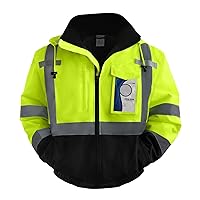 Reflective Jacket, Waterproof Hi Vis Jackets for Men Security, Class 3 High Visibility Safety Jackets for Men Work, Warm Winter Bomber Work Jackets for Men with Black Bottom, J-Yellow XXL