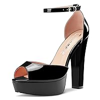 Castamere Women Chunky Block High Heel Platform Peep Open Toe Sandals Ankle Strap Two-Piece Wedding 5.1 Inches Heels Pumps