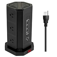 Power Strip Tower with 4 USB Slots with 18W USB C Fast Charger(5V/3.1A), 9 Way Plug Extension Tower, Surge Protected Extension Lead with Switch, Multi Plug Socket with 9.84FT Extension Cable