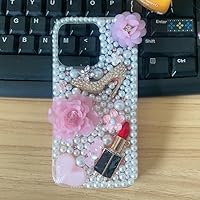 Victor for iPhone 14 13 12 11 KT Cute Cat Phone Case,Women Style 3D Bling Glitter Rhinestone Handmade Cover Silicone Shell (iPhone 11, Pink Flower)