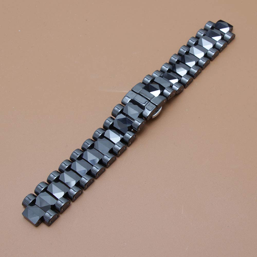 Men Size 19mm Lug 10mm New Black Ceramic Watch Band Strap Bracelet Silver Deployment Steel Clasp for Diamond Watch