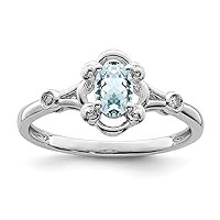925 Sterling Silver Polished Open back Aquamarine and Diamond Ring Measures 2mm Wide Jewelry Gifts for Women - Ring Size Options: 10 5 6 7 8 9