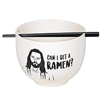 Enesco Our Name is Mud Jesus Can I Get a Ramen Bowl and Chopsticks Set, 5.25 Inch, Black and White