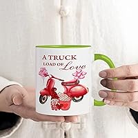 A Truck Load of Love Valentines Gnome Mug 11oz Red Floral Rose Flower Cards Novelty Coffee Tea Mug House Warming Gifts New Home Ceramic Green and white