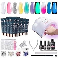 Mobray Poly Nail Gel Kit 8 Colors Poly Extension Nail Gel Set Nude Jelly Glitter Luminous Color Changing Nail Gel Kit with UV Light for DIY Nail Art For Professional and Started