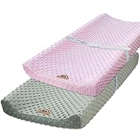 BlueSnail Ultra Soft Minky Dot Changing Pad Cover 2 Pack (Gray+Pink, 2 Pack)