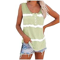 Womens Tank Top Striped Sleeveless Summer Tops Loose Fitting Casual Tanks for Women Scoop Neck Button Henley Shirts