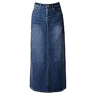 Women's Maxi Pencil Jean Skirt- High Waisted A-Line Long Denim Skirts for Ladies- Blue Jean Skirt