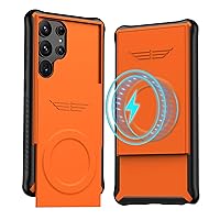 ZIFENGX-Magnetic Case for Samsung Galaxy S24ultra, Dual Layer Shockproof Protection Cover with Slide Camera Cover Anti Scratch Shell (Samsung Galaxy S24ultra,Orange)