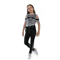 Girls, Ori Pants, with Pocketwist. Glitter Stretch Velvet with Sleek Design. Age 7-4