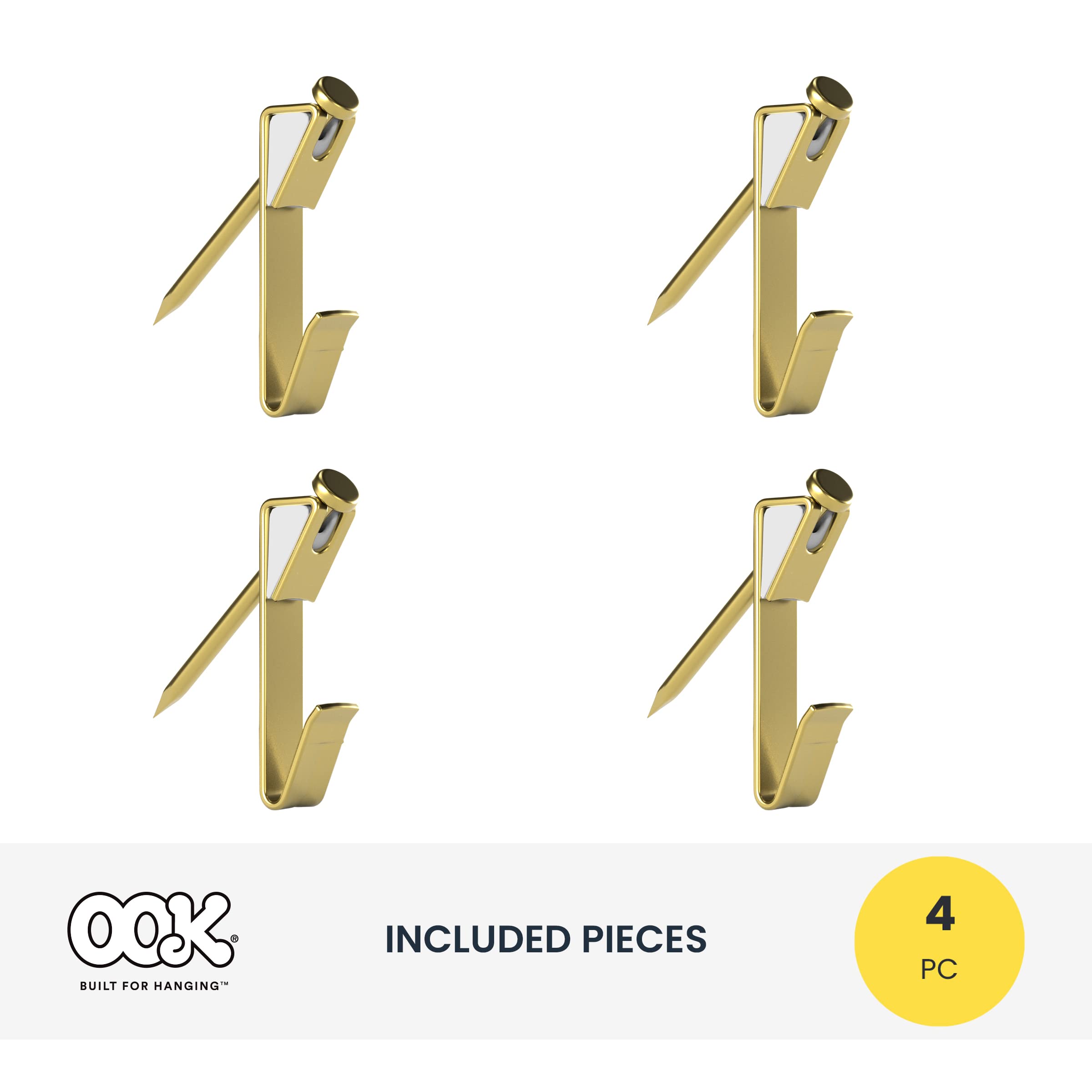 OOK 50584 ReadyNail Picture Hangers, Hassle-Free Picture Hooks, 30lbs, Brass (4 Pack)