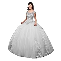 Women's Off Shoudler Beaded Quinceanera Dress Lace Applique Ball Gown Sweet 16 Prom Dress
